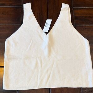 V-Neck Knit Crop Top in Cream